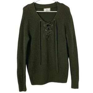 Ruby Moon Lace Up Sweater Tunic Womens Size Medium Oversized Army Green Pullover